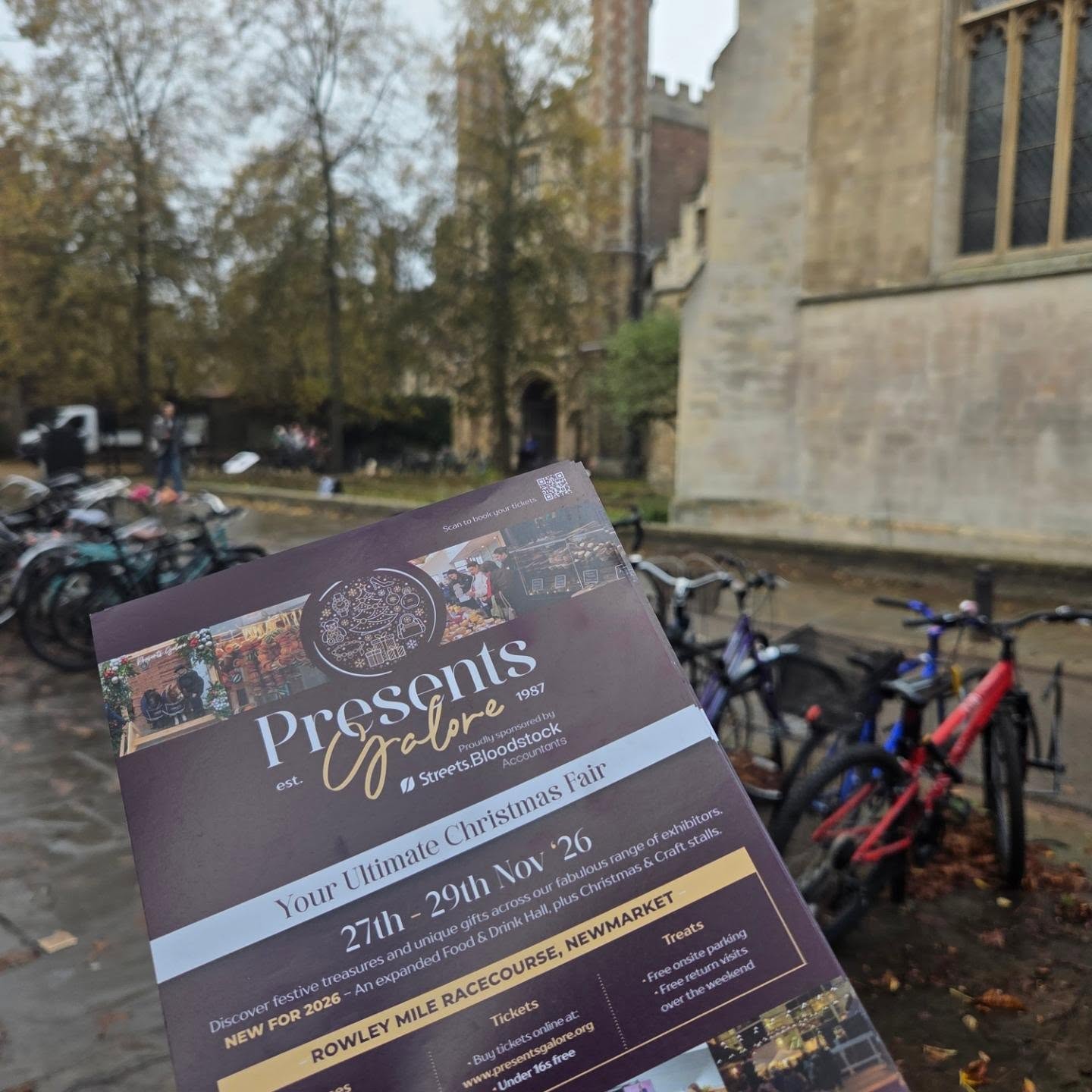 Feeling very autumnal in Cambridge as we spread the Presents Galore spirit π
Welcoming visitors from all over the East of England we're proud to spread the news as far and wide as possible. With over 130 stalls this year (our biggest yet!), an expanded Food & Drink Hall and a brand new Christmas & Crafts area this year, Presents Galore 2026 is not one to miss.
All your Christmas shopping is catered for in one trip, and you'll be giving back to our three charities simply by purchasing a ticket.
Tickets are Β£8 in advance and are available at www.presentsgalore.org and at the National Horseracing Museum Giftshop.
#PresentsGalore #ChristmasShoppingEvent #NewmarketRacecourse #WhatsOn #November
